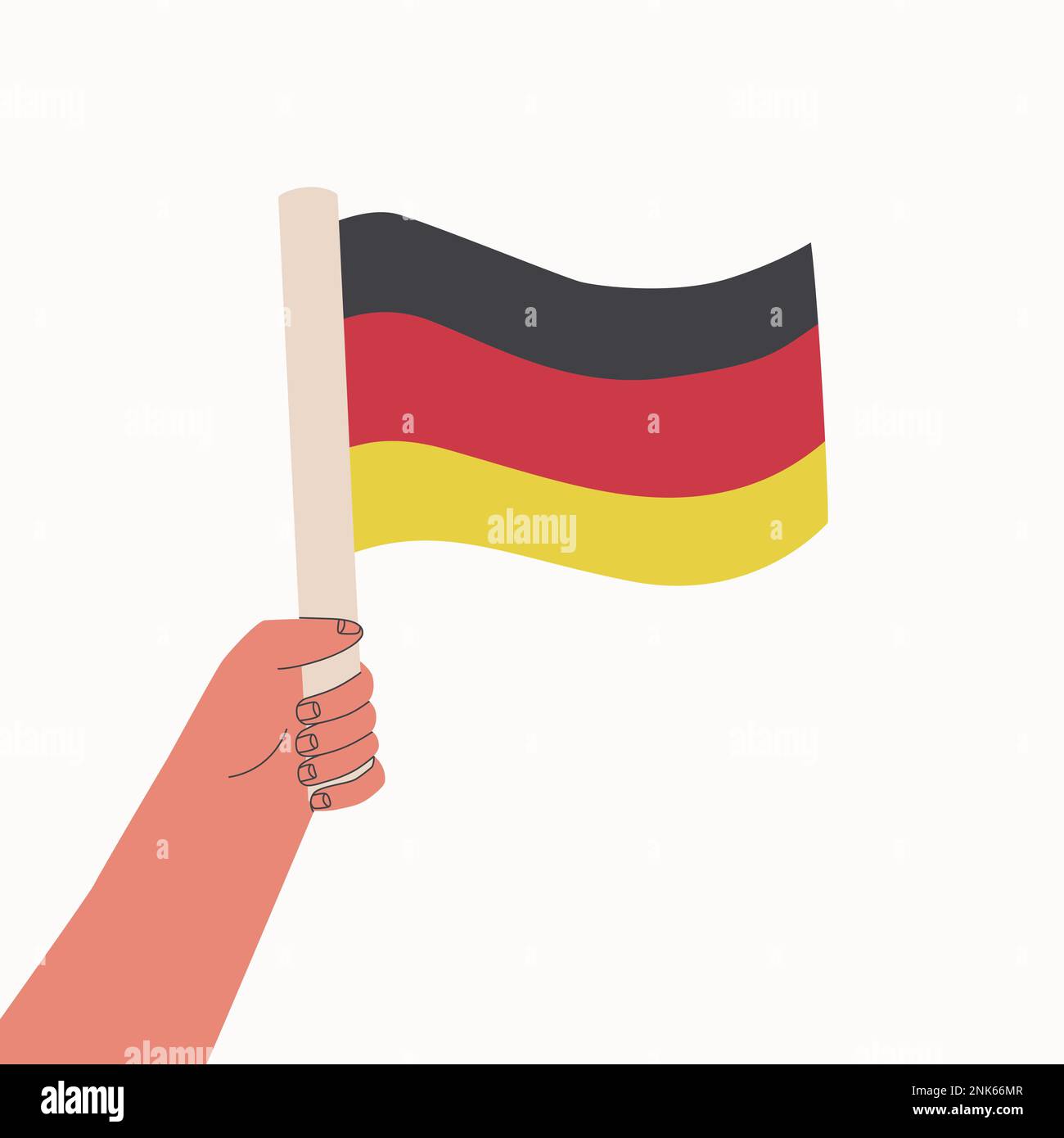 Deutsche Flagge. Die Hand hält die Nationalflagge des Landes. Vektor-Cartoon-Illustration. Stock Vektor