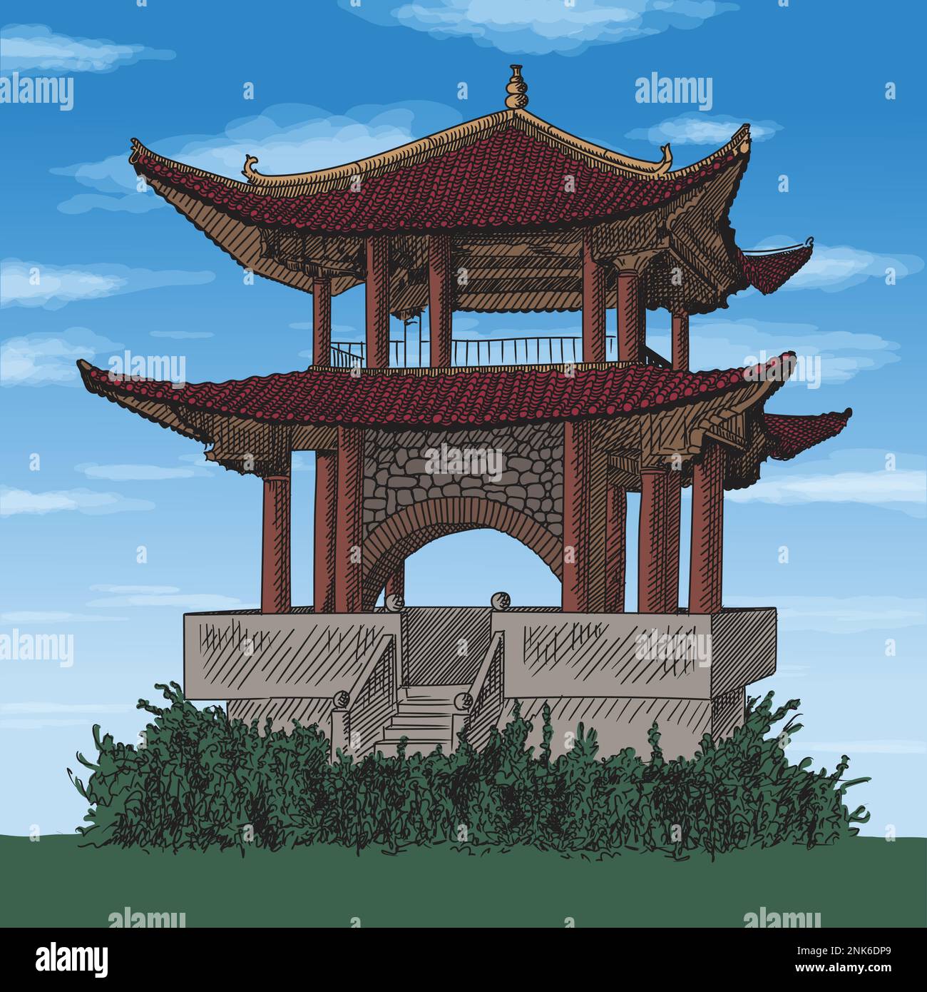 Traditionelle chinesische Pagode mit doppelt gefliestem Dach. Schnelle ...