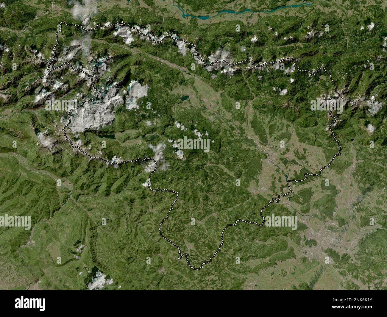 Gorenjska, statistische Region Sloweniens. Hochauflösende Satellitenkarte Stockfoto