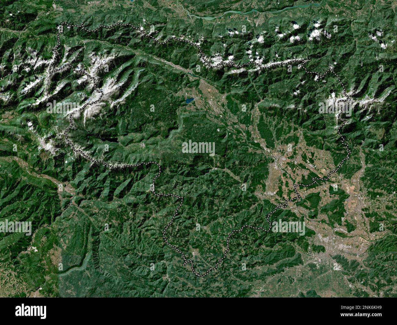 Gorenjska, statistische Region Sloweniens. Satellitenkarte mit niedriger Auflösung Stockfoto