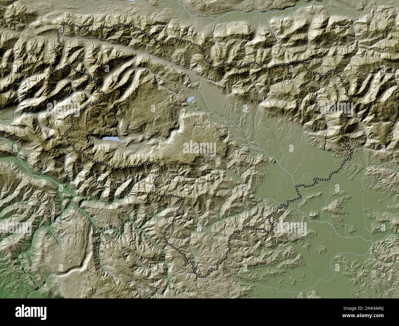 Gorenjska, statistische Region Sloweniens. Höhenkarte im Wiki-Stil mit Seen und Flüssen Stockfoto