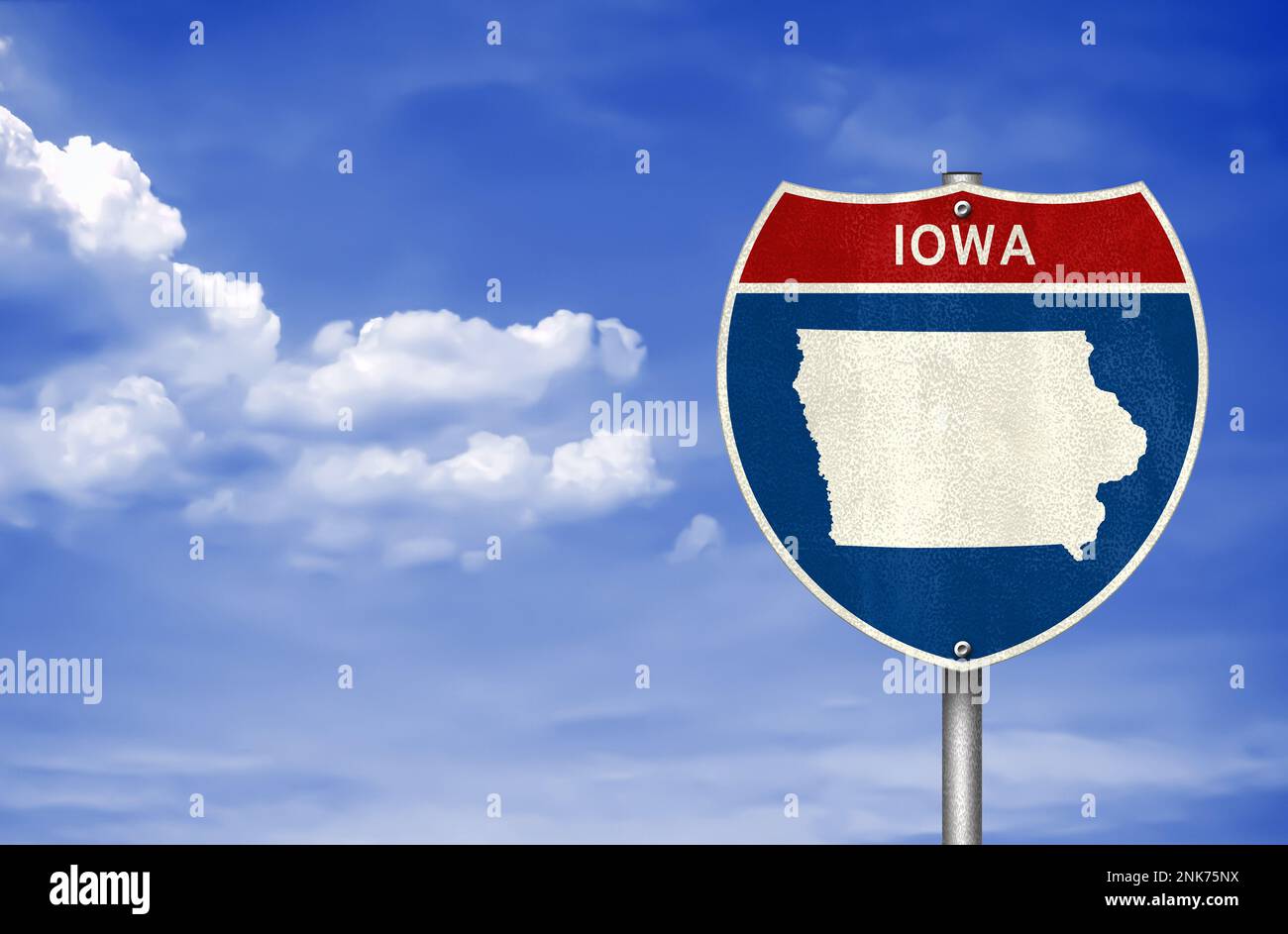 Karte des Bundesstaates Iowa - Straßenschild Stockfoto