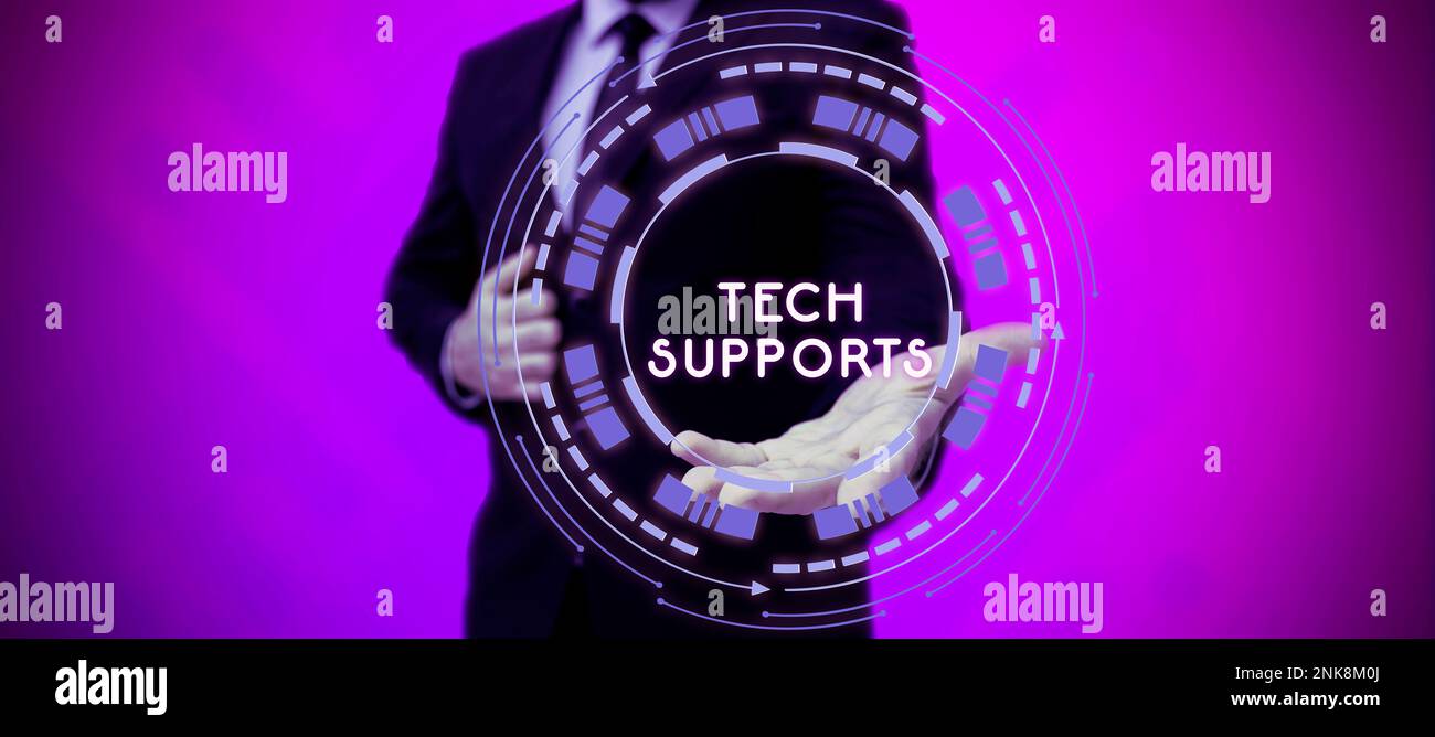 Schreiben Text anzeigen Tech Supports. Hilfewort von Techniker Online oder Call Center Customer Service Stockfoto