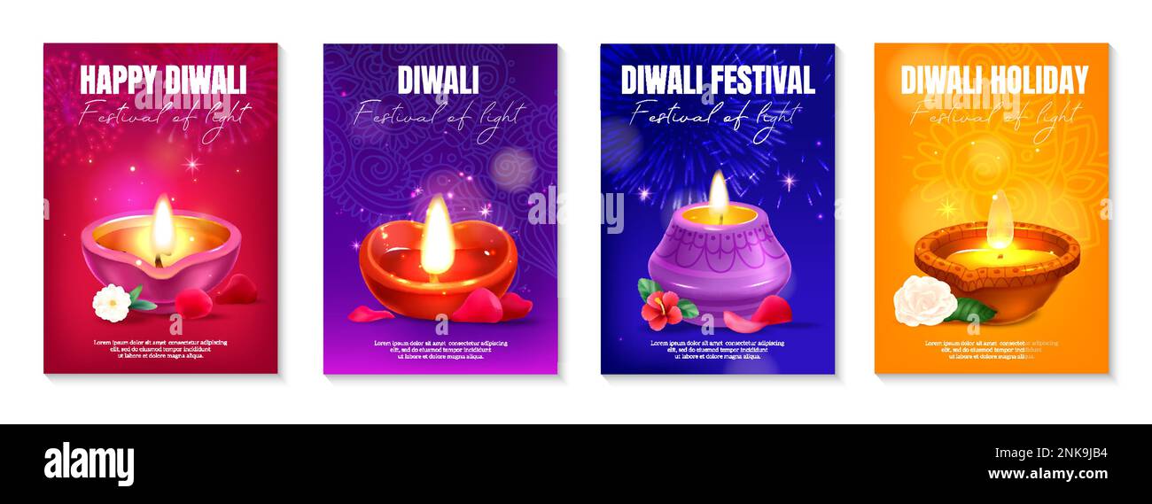 Realistisches diwali-Poster mit traditionellen Festtagslampen, isolierte Vektordarstellung Stock Vektor