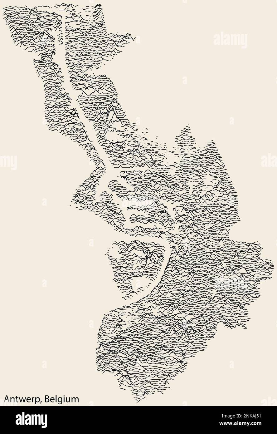 Topographische Reliefkarte VON ANTWERPEN, BELGIEN Stock Vektor