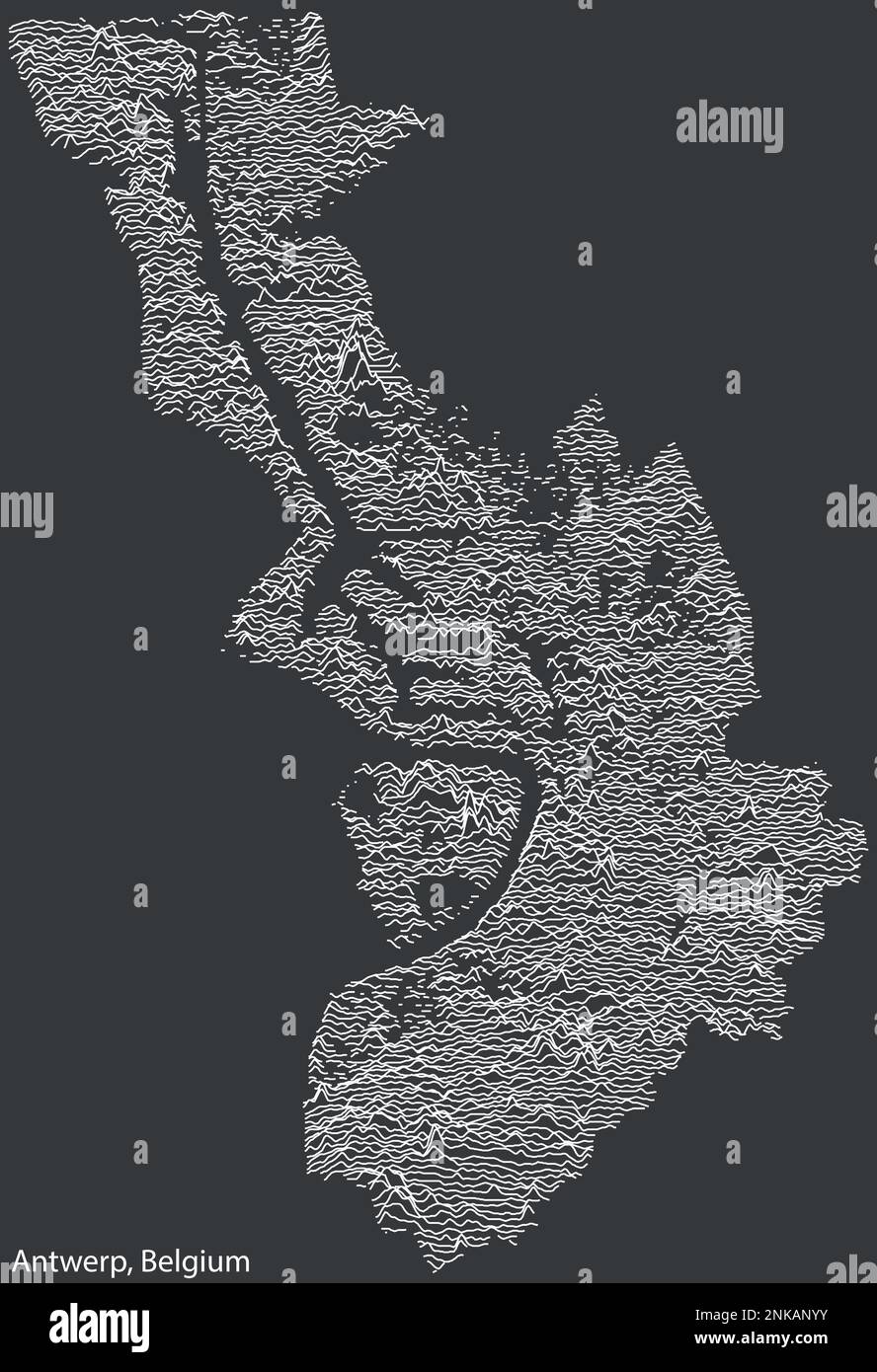 Topographische Reliefkarte VON ANTWERPEN, BELGIEN Stock Vektor