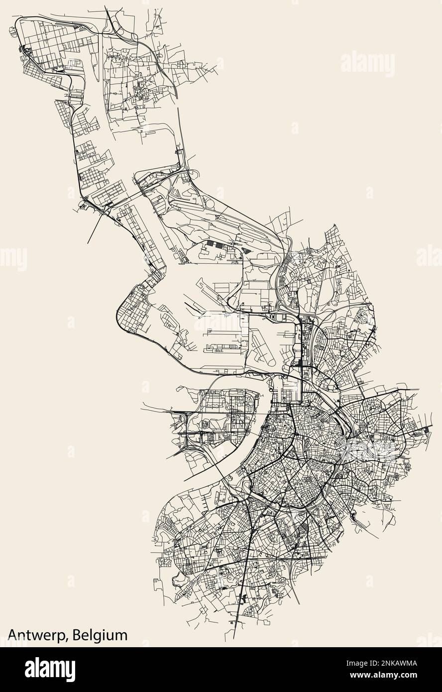 Straßenkarte von ANTWERPEN, BELGIEN Stock Vektor