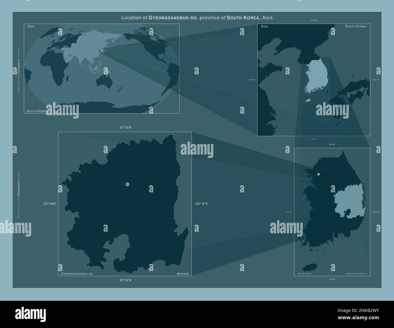 Gyeongsangbukdo, Provinz Südkorea. Diagramm, das die Position der