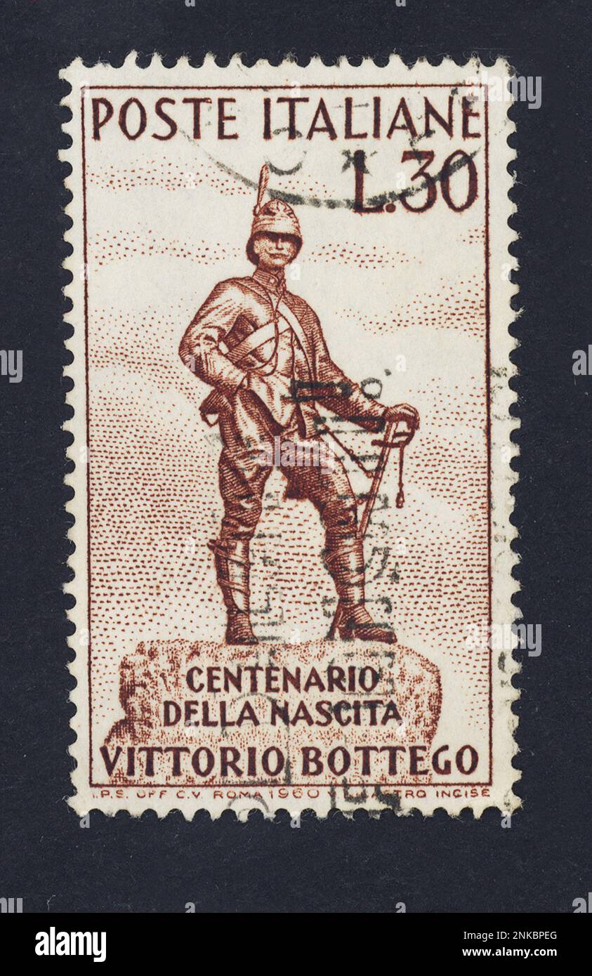 Der italienische Forscher VITTORIO BOTTEGO ( 1860 - 1897 ) . Post Stamp Timber aus dem italienischen Postdienst 1960 - ESPLORATORE - AFRIKA - francobollo commemorativo - ETIOPIA - ÄTHIOPIEN --- Archivio GBB Stockfoto