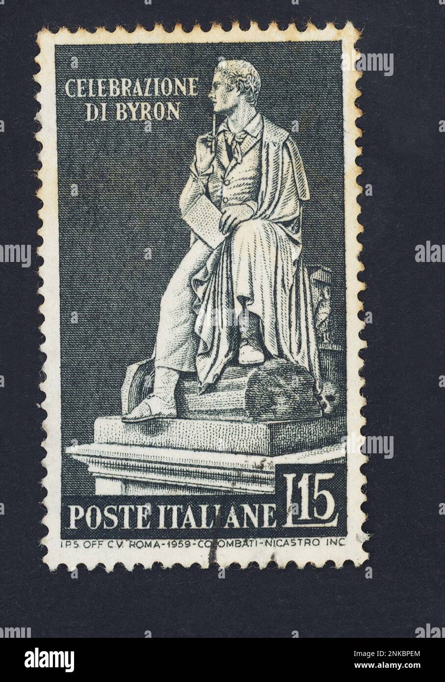 Der britische Dichter George Gordon BYRON ( 1788 - 1824 ) . Post Stamp Timber vom italienischen Postdienst 1959 - POESIEN - POESIE - POESIE - DICHTER - Francobollo-Gedenkstätte --- Archivio GBB Stockfoto