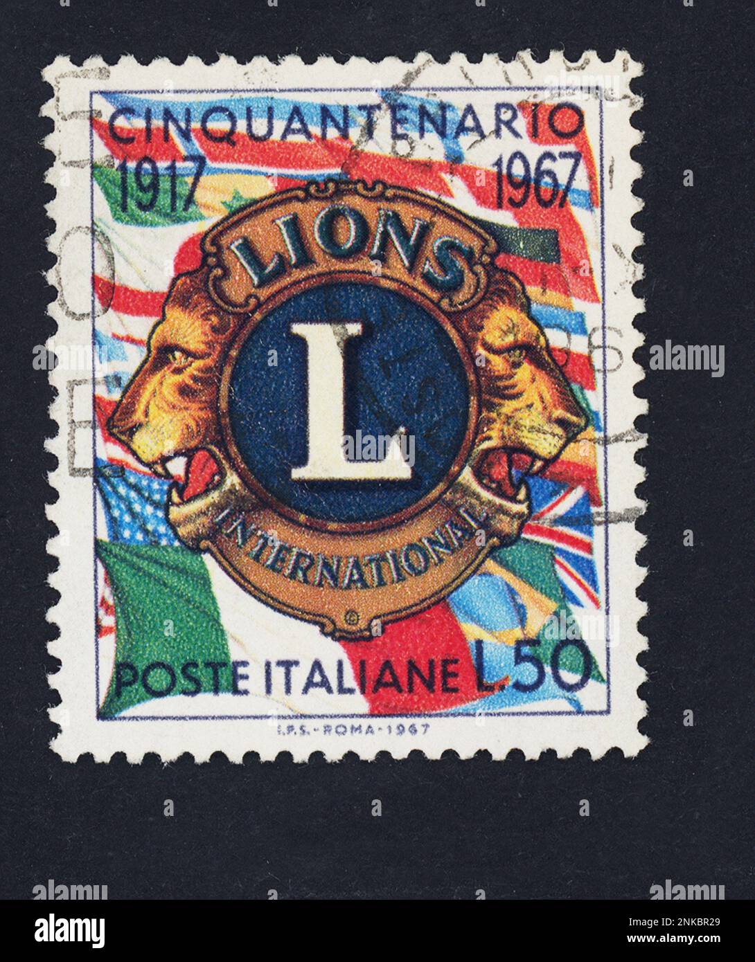 der italian LIONS CLUB International . Post Stamp Timber vom italienischen Postdienst 1967 - POSTE ITALIANE - francobollo commemorativo --- Archivio GBB Stockfoto