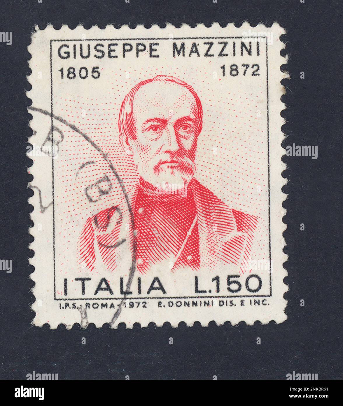DER italienische Dichter Patriot GIUSEPPE MAZZINI ( 1805 - 1872 ) . Post Stamp Timber vom italienischen Postdienst 1972 - Poste italiane - RISORGIMENTO - Giovine Italia - francobollo commemorativo ---- Archivio GBB Stockfoto