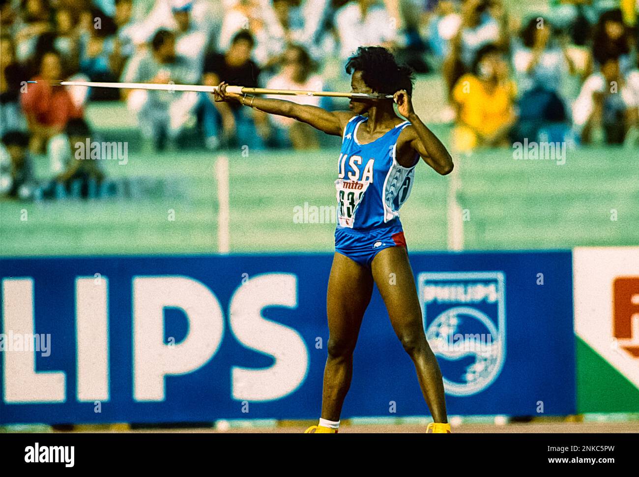 Jackie Joyner-Kersee tritt im Heptathlon bei den Outdoor Track and Field Championships 1987 an Stockfoto