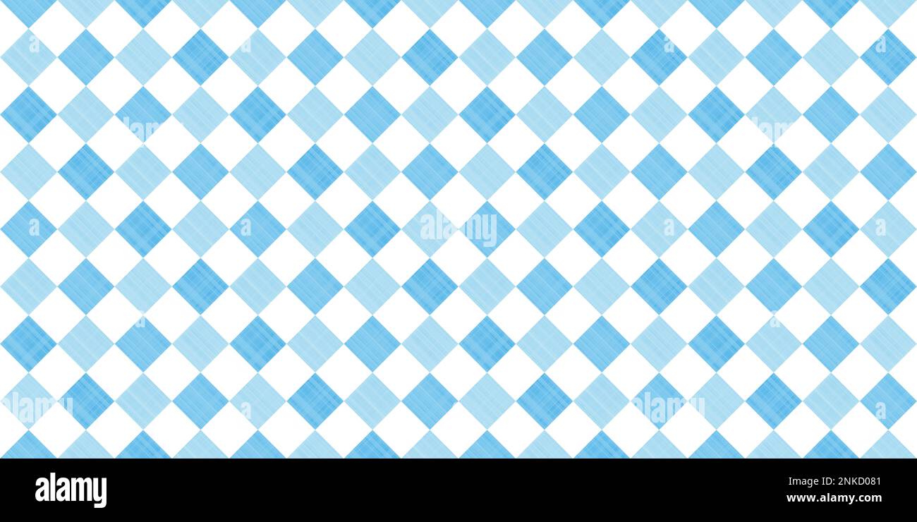 Nahtloses diagonales Karomuster in Pastellkobaltblau und Weiß. Moderner, helltürkisfarbener Leinen-strukturierter Rautenhintergrund. Baby Boy tr Stockfoto