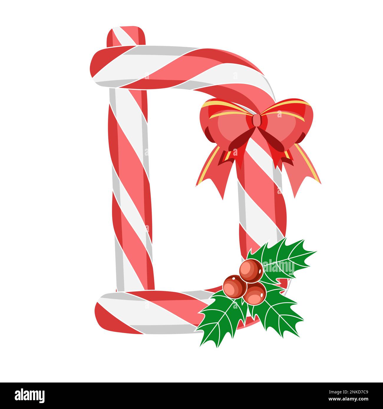 Buchstabe D in Weihnachtsbonbons mit Dekorationen Vektor-Illustration Stock Vektor