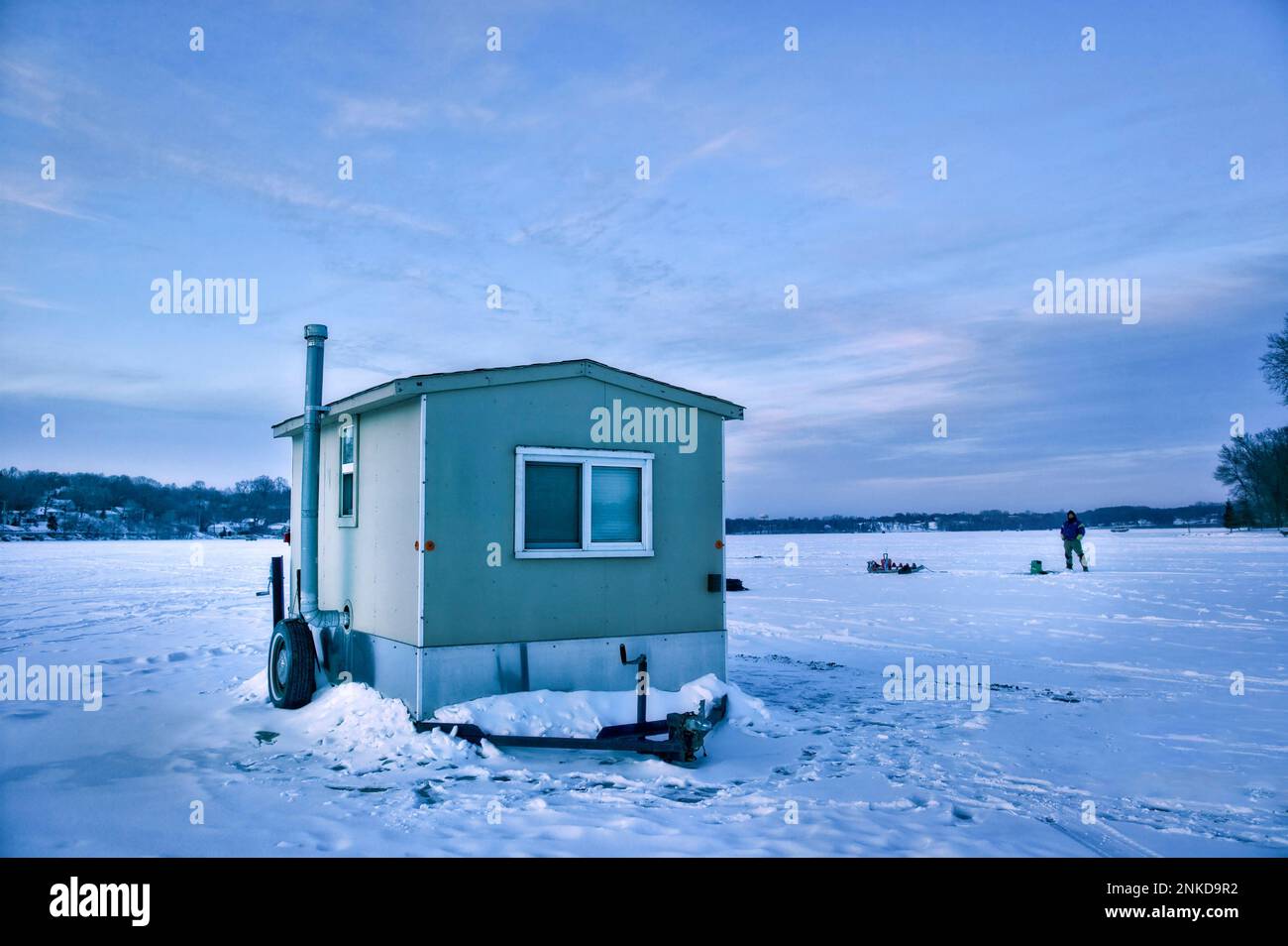 Eisangeln-Hütte. Winter in Minnesota. Stockfoto