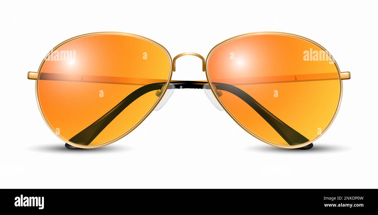Vector 3D realistische, moderne Brille mit Unisex-Rahmen. Gelber Goldener  Rahmen. Transparente orangefarbene Sonnenbrille für Damen und Herren,  Zubehör. Optik, Linse Stock-Vektorgrafik - Alamy