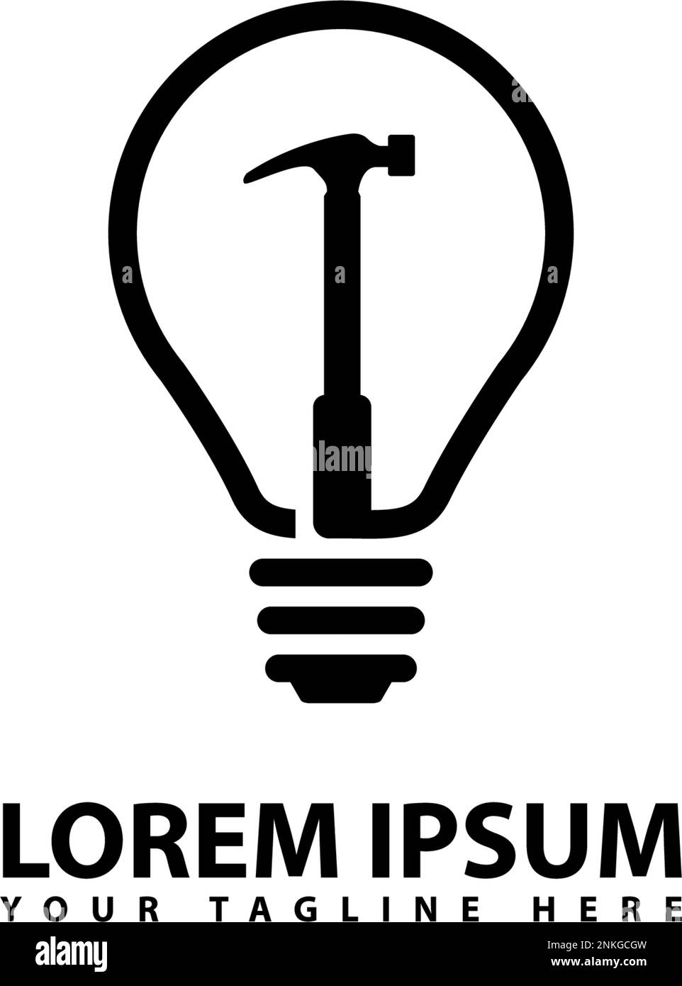 Silhouette Logo Kreative Innovation Glühbirne mit Hammer Symbol Stock Vektor