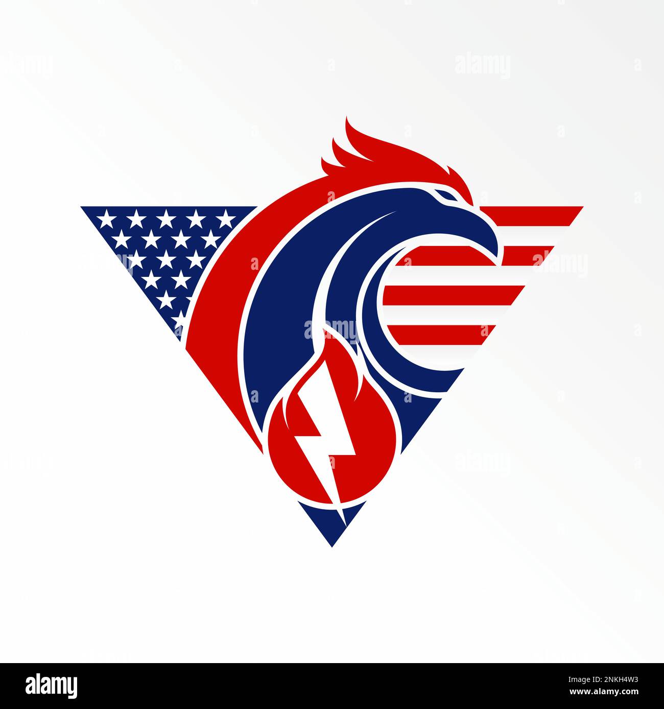Adlerkopf, Dreieck, amerikanische Flagge, Strom oder Strom, Gas oder Flamme Bild grafisches Symbol Logo Design abstraktes Konzept Vector Stock Navy oder Tier. Stock Vektor