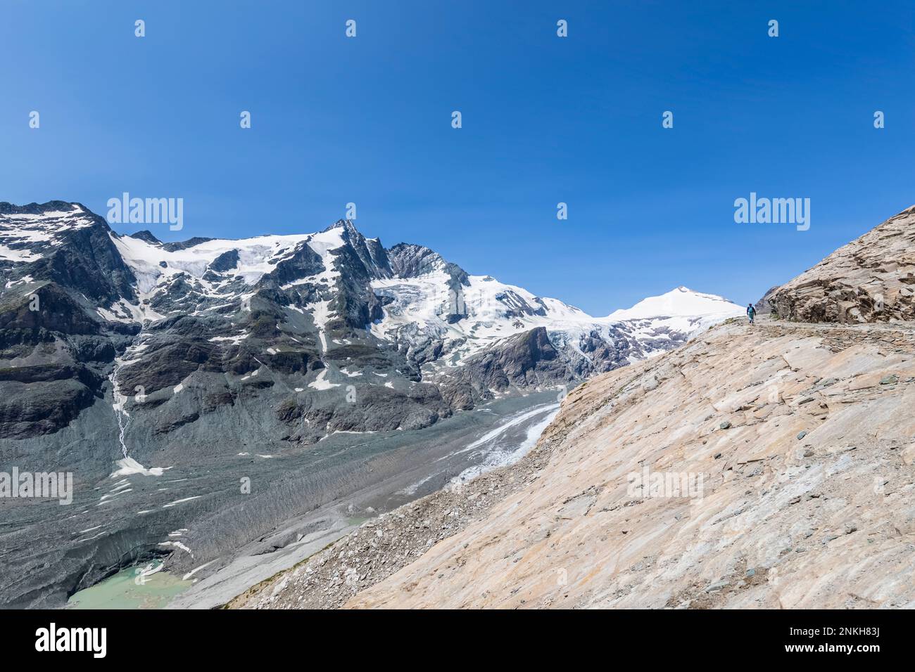 Österreich, Kärnten, Blick auf den Gamsgrubenweg und den Pasterze-Gletscher Stockfoto