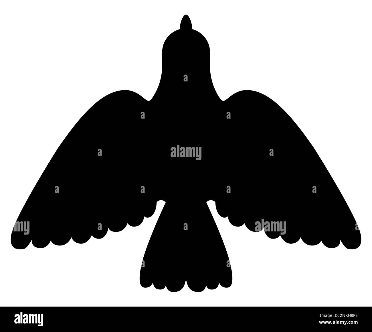 Schwarze Silhouette eines fliegenden Vogels mit offenen Flügeln am Himmel, Taube oder Taube Stock Vektor