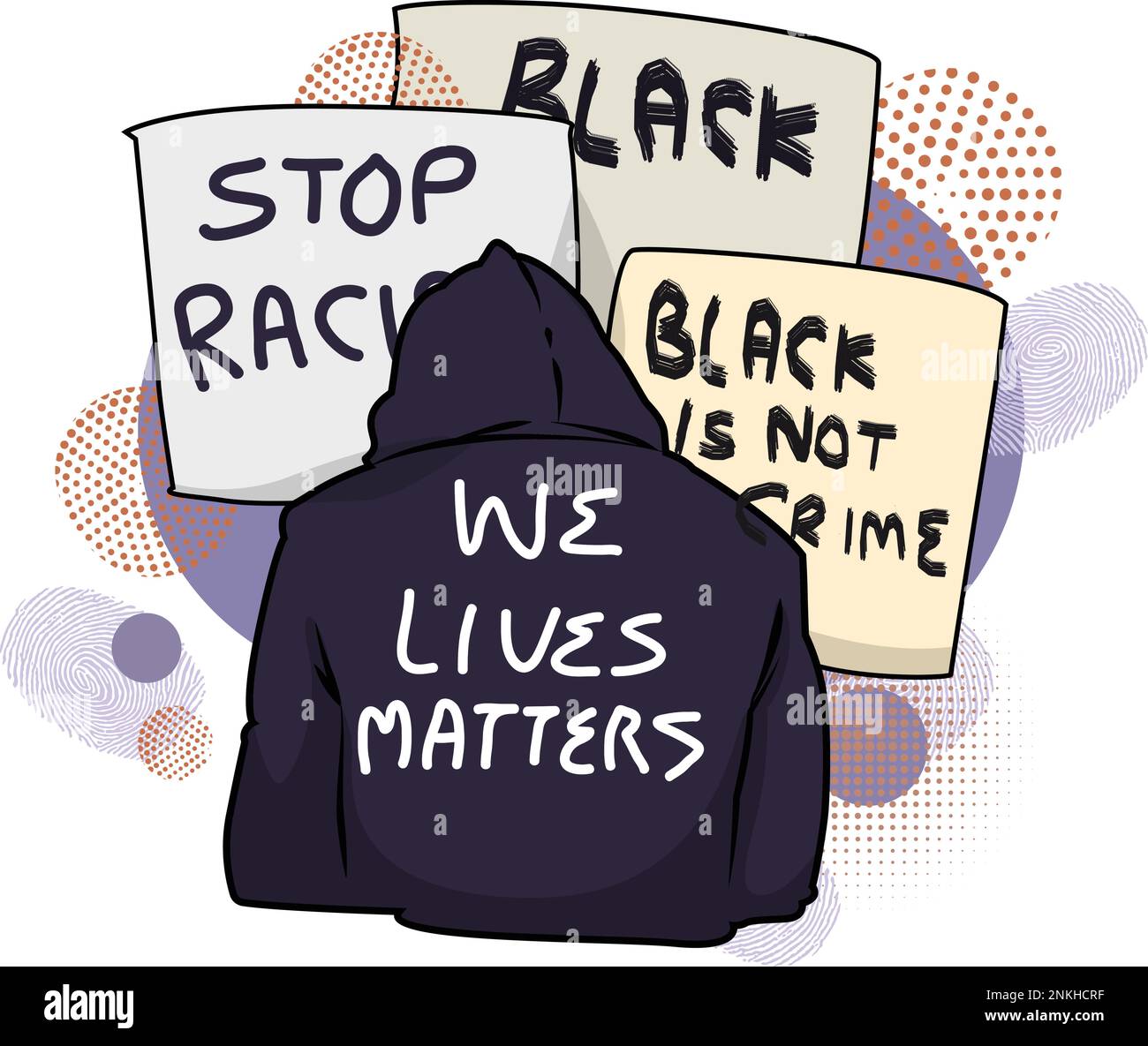 Black Lives Matter, BLM, kein Rassismus, Statement. Junge Afroamerikaner: Mann und Frau gegen Rassismus. Schwarze Bürger kämpfen für Gleichheit. Stock Vektor