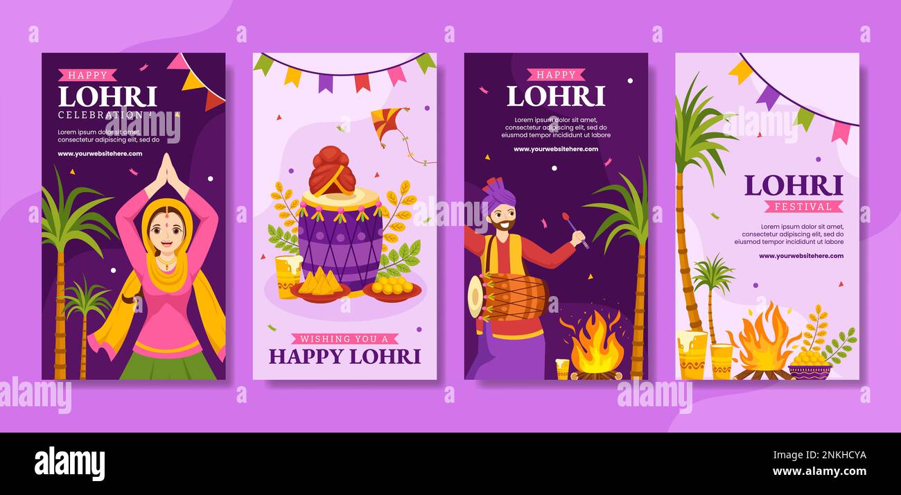 Happy Lohri Festival Social Media Stories Flat Cartoon Handgezeichnete Vorlagen Hintergrund Illustration Stock Vektor