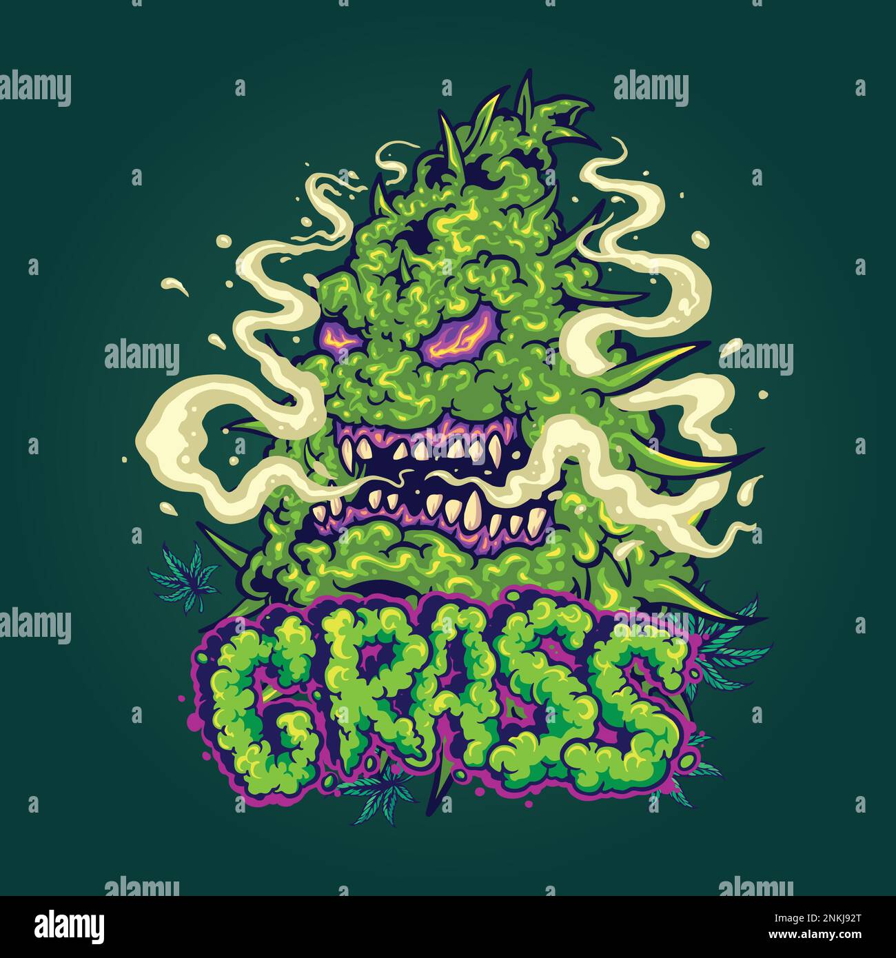 Rauchen von Marihuana Cannabisblätter mit Gras Handschrift Text Logo Illustration Vektorabbildungen für Ihre Arbeit Logo, Merchandise-T-Shirt, s Stock Vektor