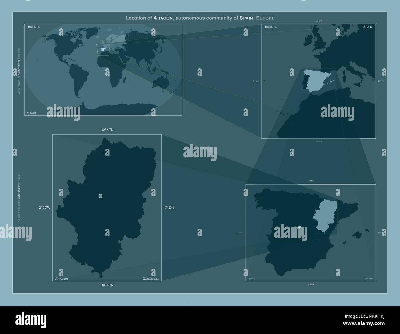 Aragon, autonome Gemeinschaft Spaniens. Diagramm, das die Position der