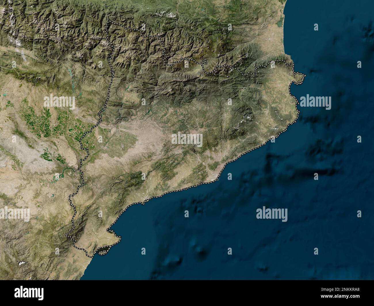 Katalonien, autonome Gemeinschaft Spaniens. Satellitenkarte mit niedriger Auflösung Stockfoto