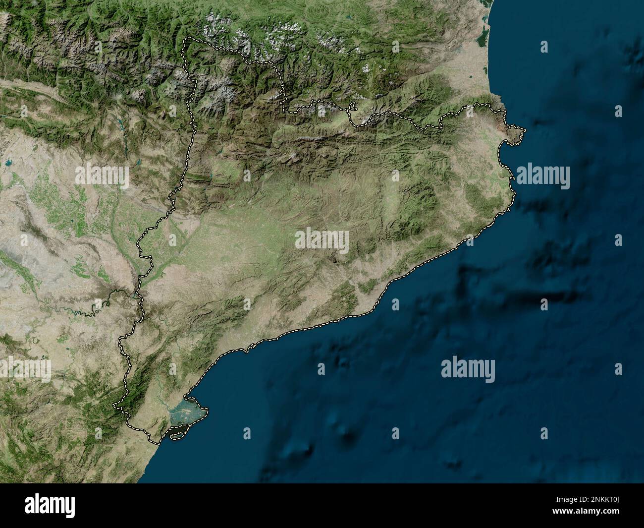 Katalonien, autonome Gemeinschaft Spaniens. Hochauflösende Satellitenkarte Stockfoto