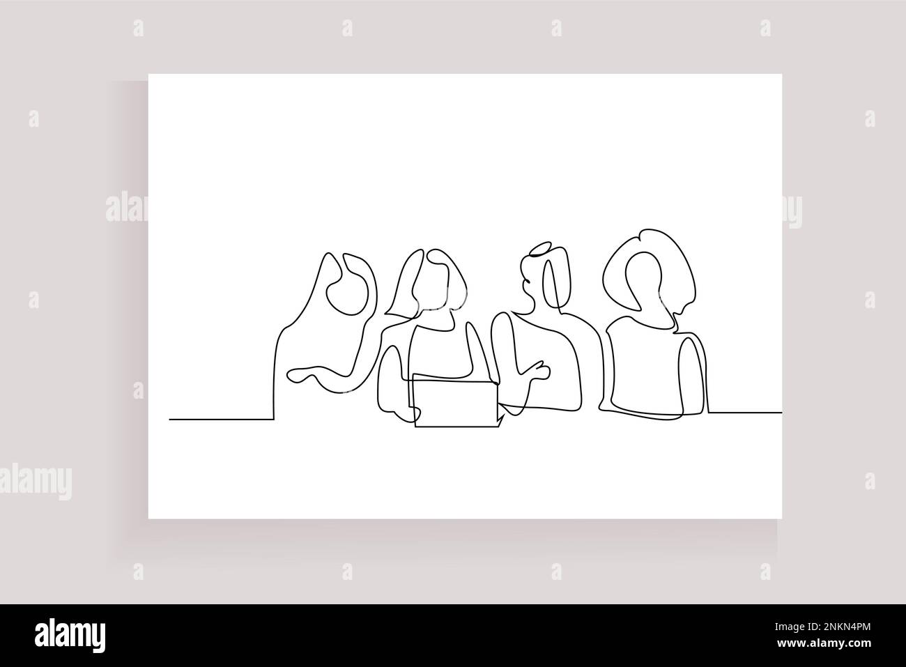 Eine Gruppe von Frauen, die nur mit einem Notebook arbeiten, ein Tablet, das eine Besprechung führt Stock Vektor