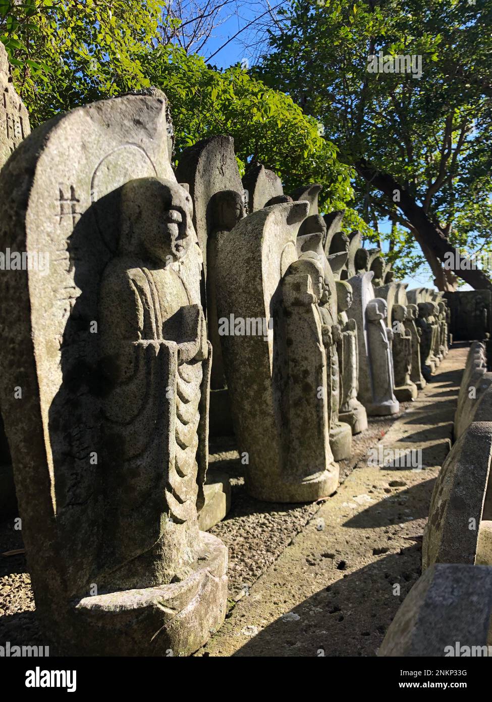 Viele buddhistische Statuen im Hase-dera-Tempel in Kamakura, Japan Stockfoto