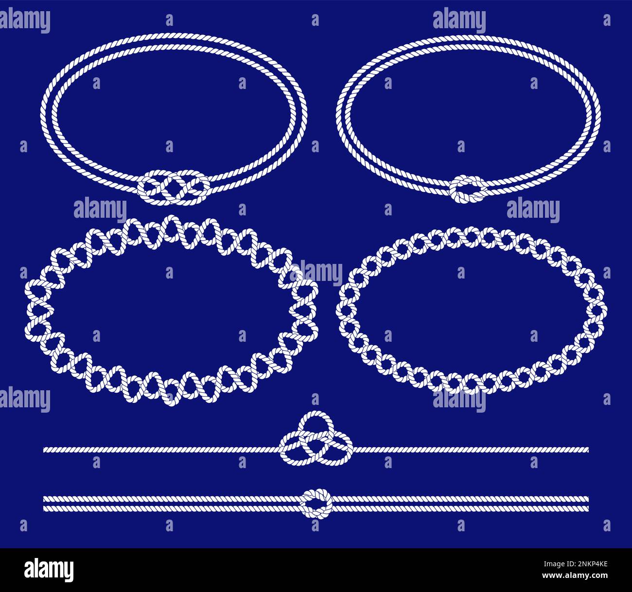 Nautische Seilknoten, -Rahmen und -Rahmen. Nahtloses dekoratives Seeseil Stock Vektor
