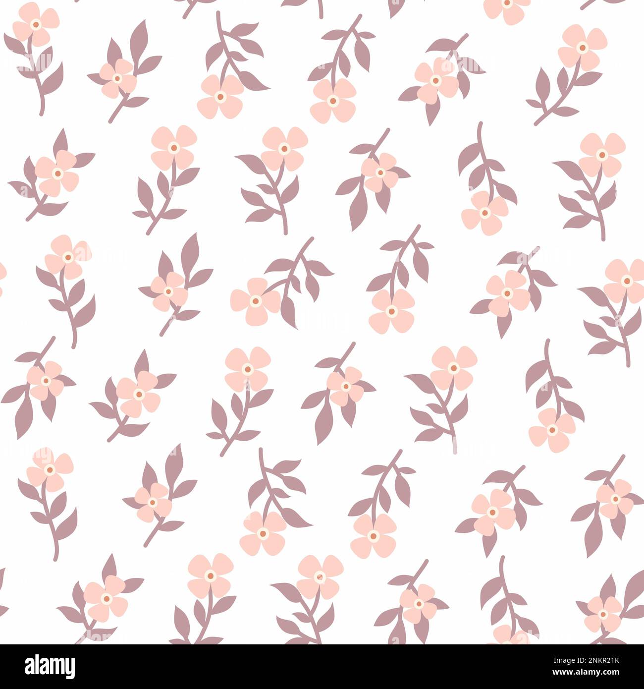 Süßes, nahtloses Blumenmuster. Beige Blumen auf weißem Hintergrund. Hübscher und einfacher Aufdruck für Textilien und Verpackung Stockfoto