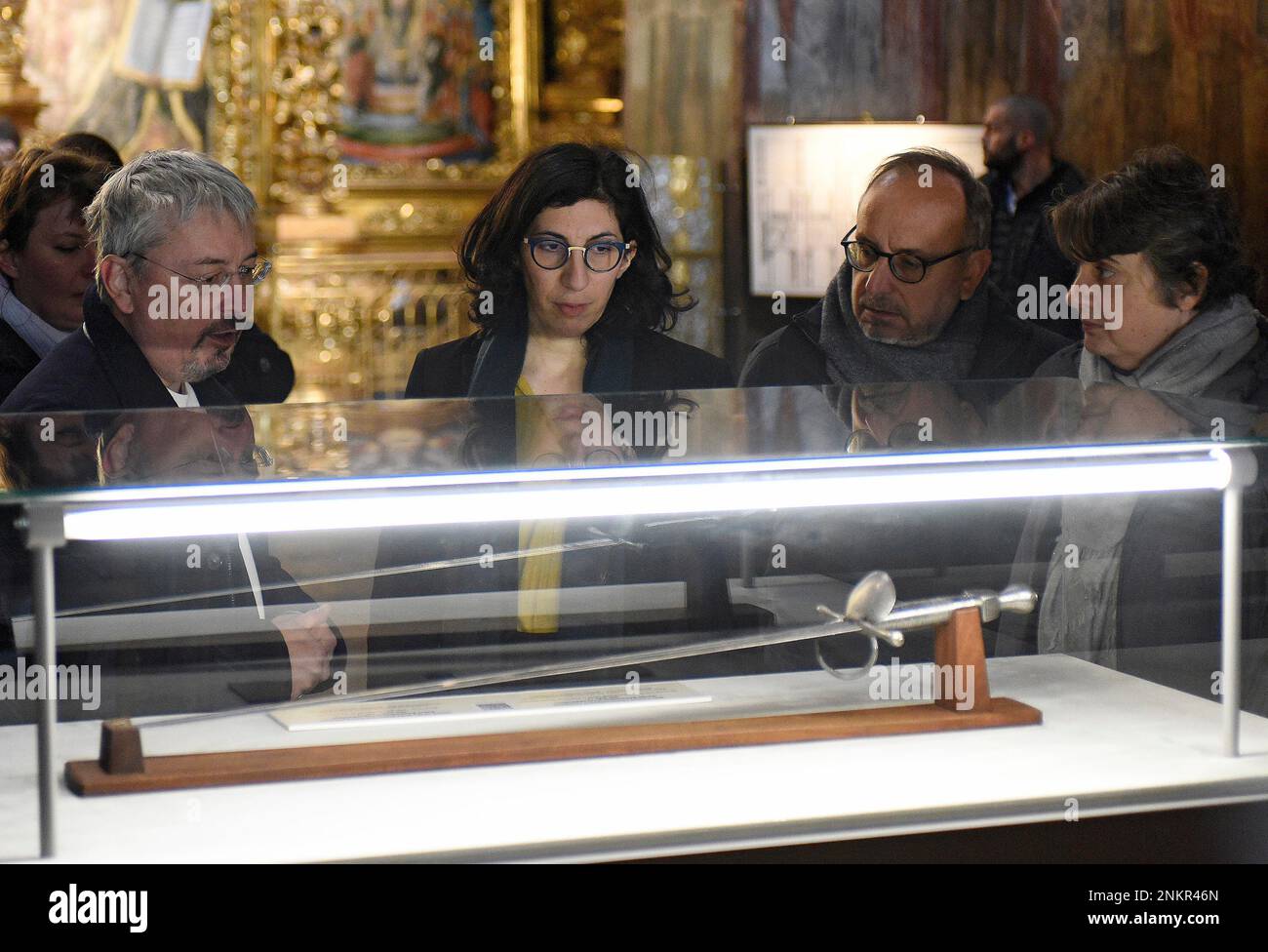Nicht exklusiv: KIEW, UKRAINE - 23. FEBRUAR 2023 - Minister für Kultur und Informationspolitik der Ukraine Oleksandr Tkachenko und französischer Minister von Cu Stockfoto