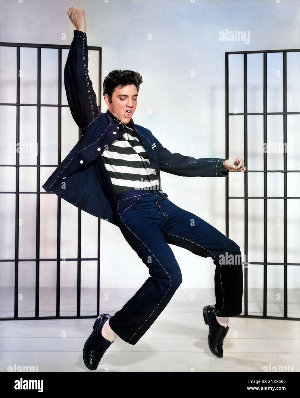 Elvis Presley Werbefoto für Jailhouse Rock 1957 - farbig Stockfoto