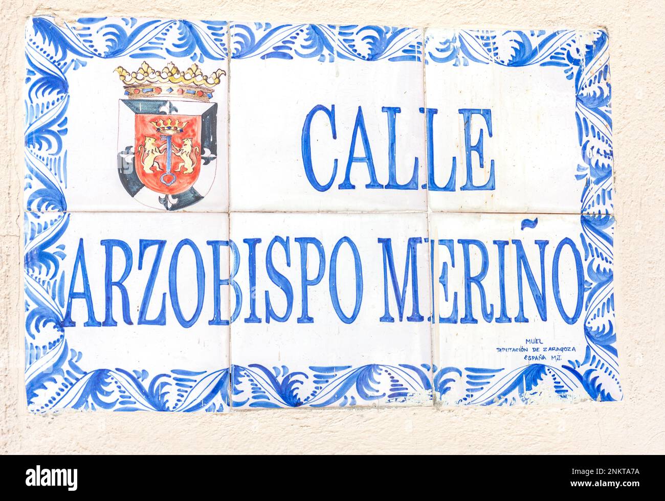 Calle Arzobispo Merino Straßenschild aus Keramik in der Altstadt, Santo Domingo, Dominikanische Republik (Republica Dominicana), Großantillen, Karibik Stockfoto