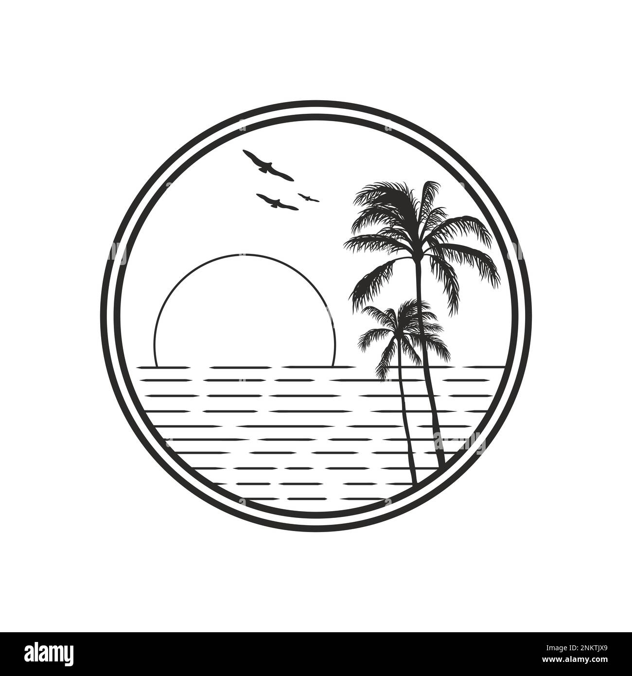 Meer und Strand panoramische Landschaft. Sommerliche Designkunst. Editierbar, skalierbar, EPS 10, Vektorgrafik. Stock Vektor