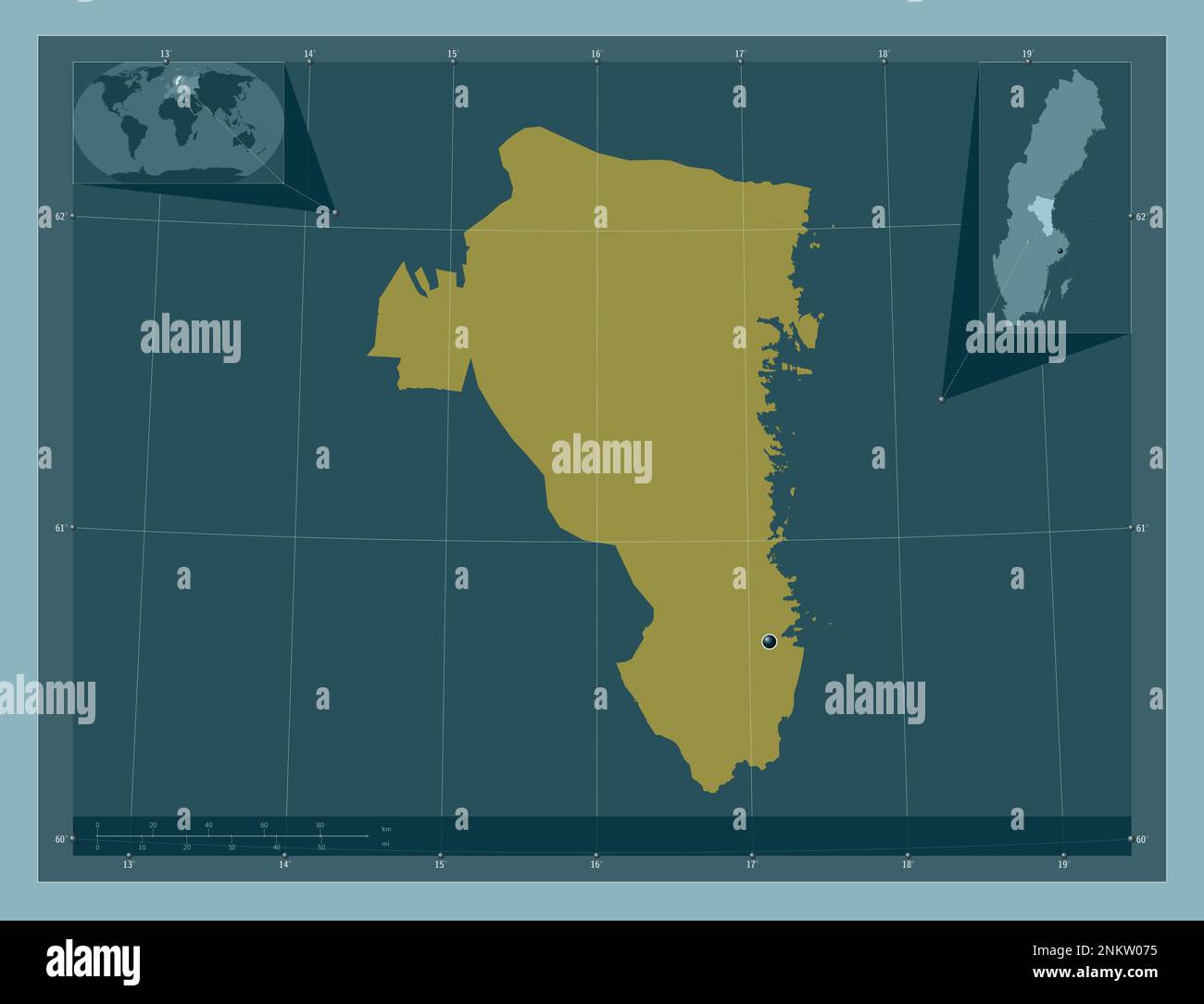 Gavleborg, schwedischer Bezirk. Durchgehende Farbform. Eckkarten für zusätzliche Standorte Stockfoto