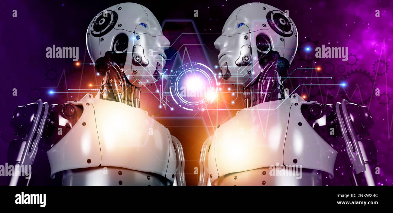 Das Konzept der Nutzung künstlicher Intelligenz zur Steuerung des Systems, künstliche Intelligenz Industrie, komplette menschliche Interaktion. Stockfoto