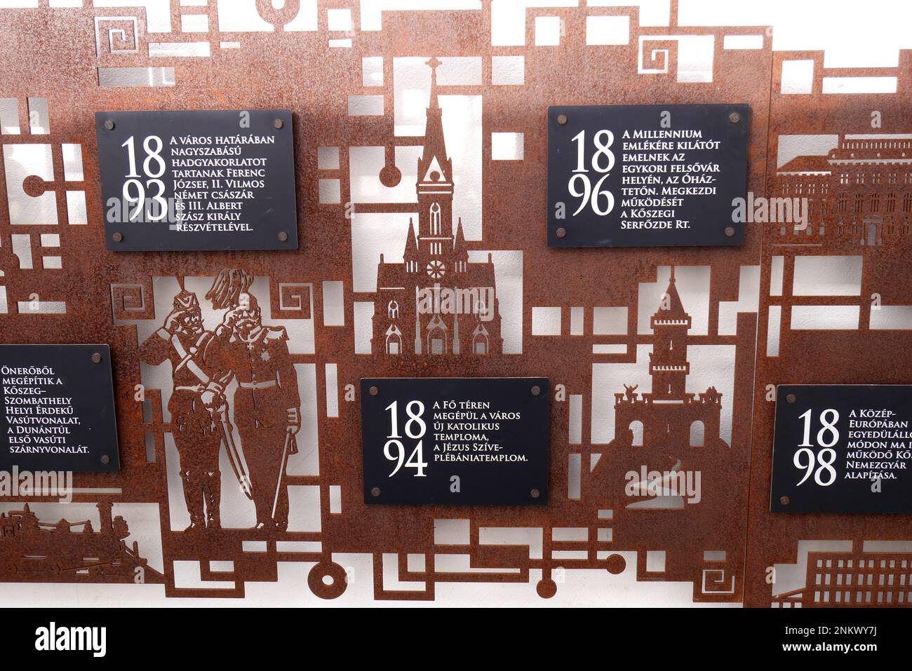 Teil einer Zeitachse, die eine malerische Geschichte von Koszeg, Vas County, Ungarn zeigt Stockfoto
