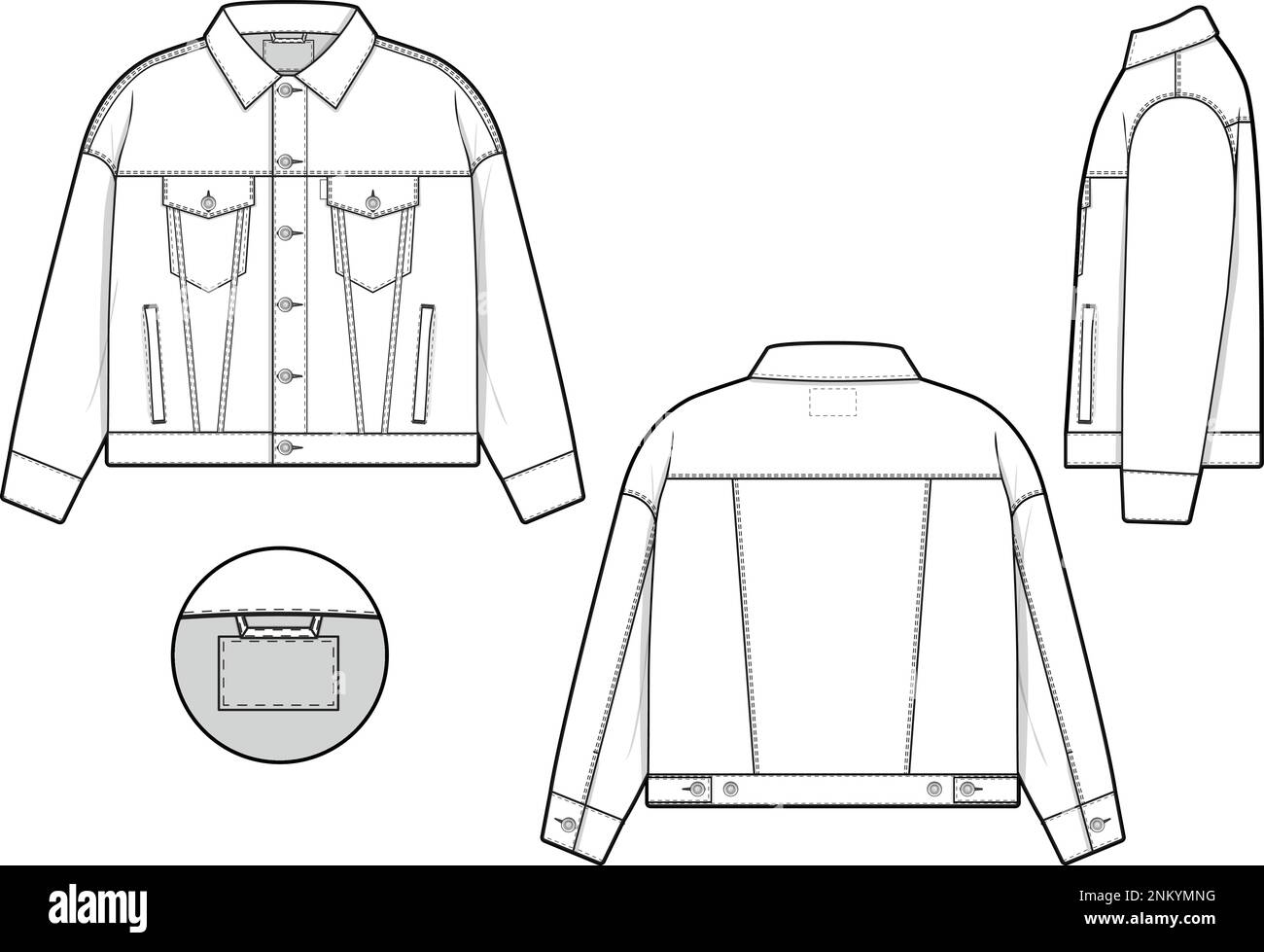 Herren Unisex übergroße Jeans Jeansjacke Trucker Vektor flach technische  Zeichnung Illustration Vorlage für Design und Tech Packs Mode CAD  Stock-Vektorgrafik - Alamy