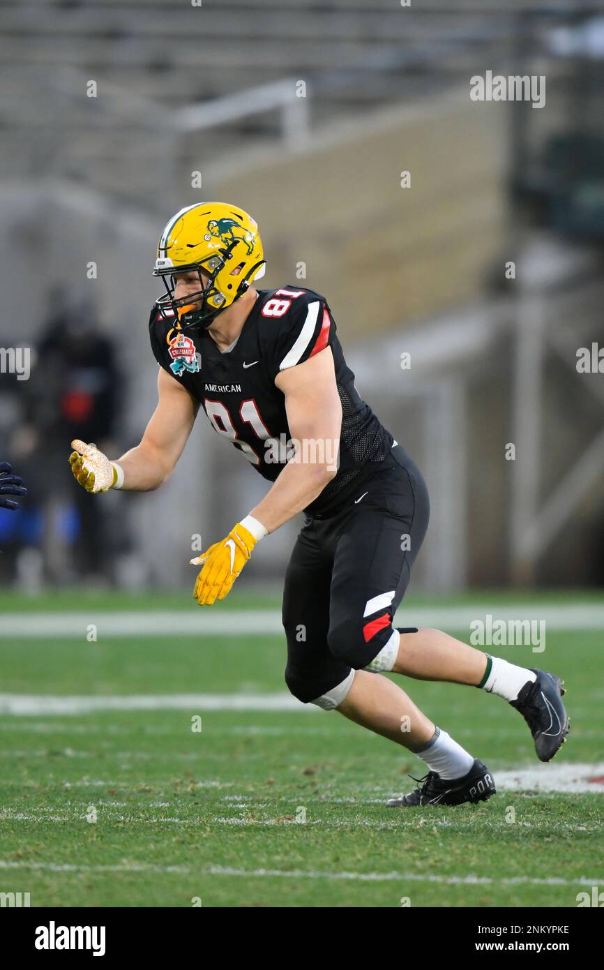 PASADENA, CA - JANUARY 29: National Team TE Blake Kern (81) of Arkansas while playing the American Team during the NFLPA Collegiate Bowl on January 29, 2022, at the Rose Bowl in Pasadena, CA. (Photo by John McCoy/Icon Sportswire) (Icon Sportswire via AP Images) Stockfoto