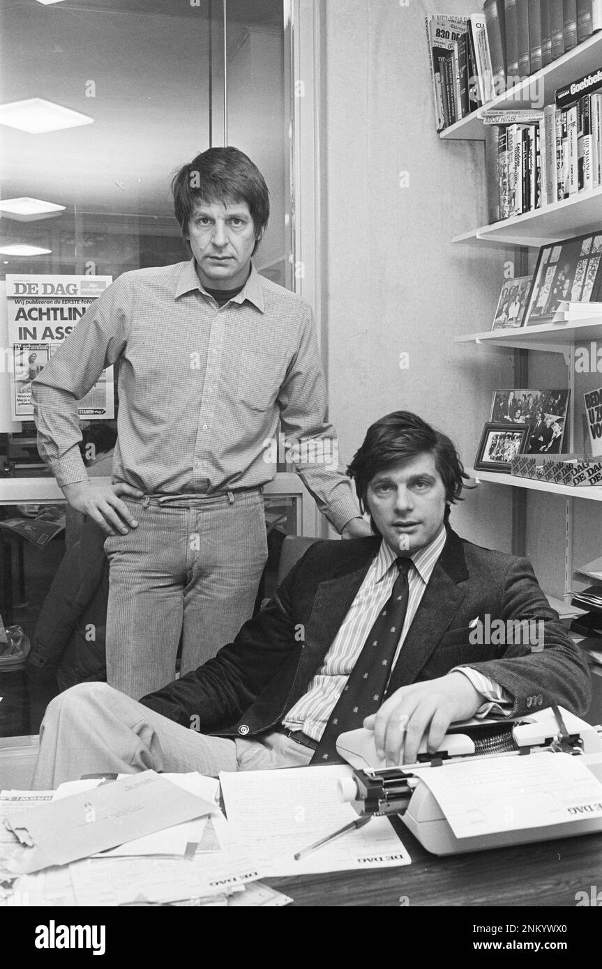 Niederländische Geschichte: Neue Tageszeitung „De Dag“ am 15. März; Peter Müller (rechts) und Regisseur Rob Müller ca. 6. März 1980 Stockfoto