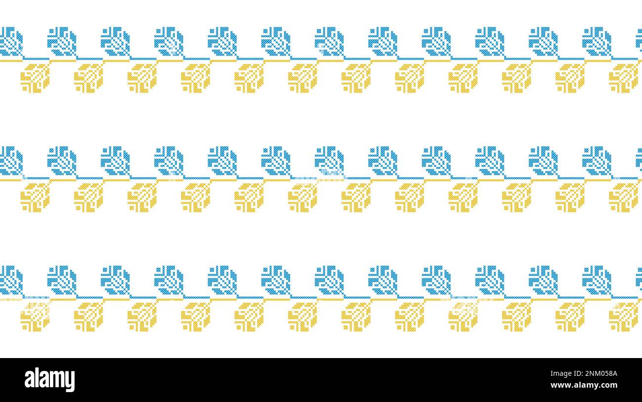 Ukrainian striped print. Vector stripes seamless pattern for textile, fabric, cloth. Traditional folk, ethnic ornament in yellow and blue colors Stock Vektor