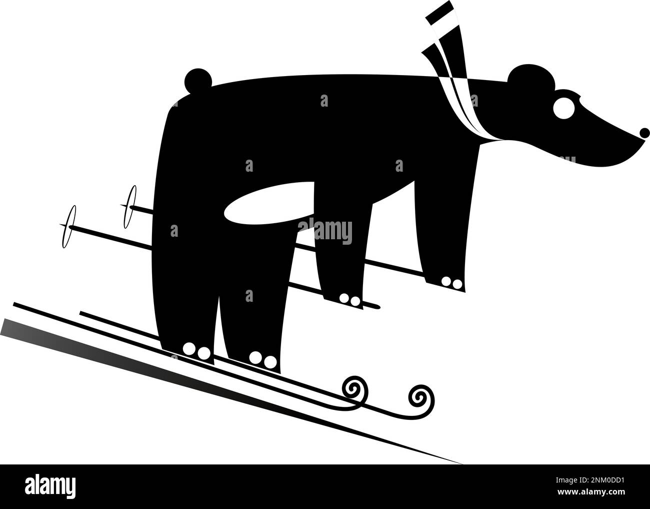 Skibär, schwarz auf weiß, Illustration. Skibär Original Silhouette isoliert Stock Vektor