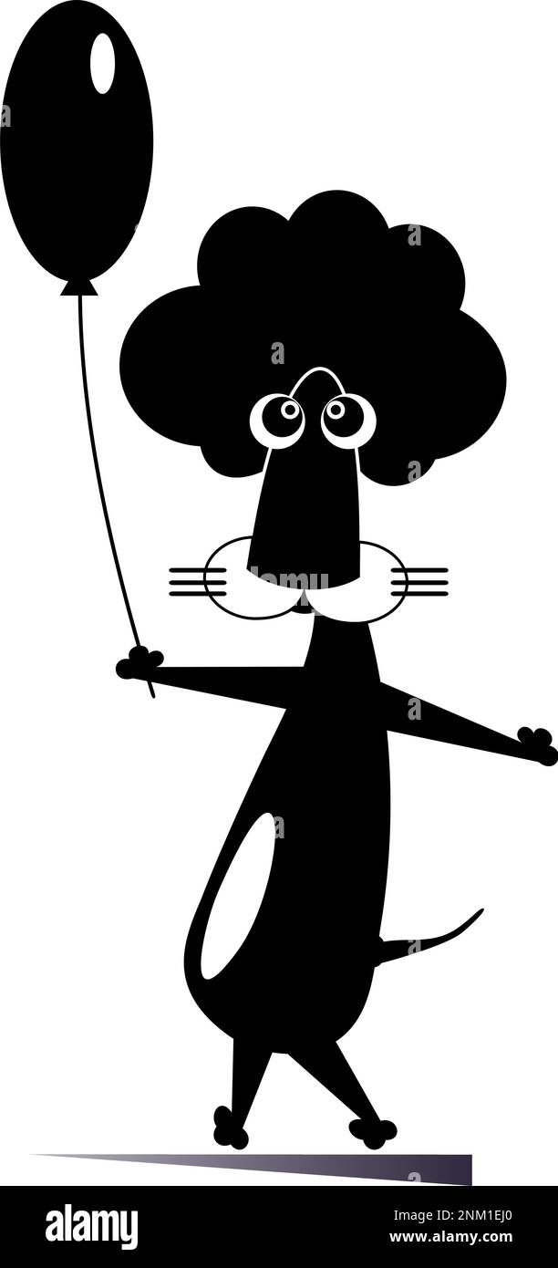 Löwe mit einem Ballon, isolierte Illustration. Der Cartoon-Löwe hat eine Ballonabbildung in Schwarz auf Weiß Stock Vektor