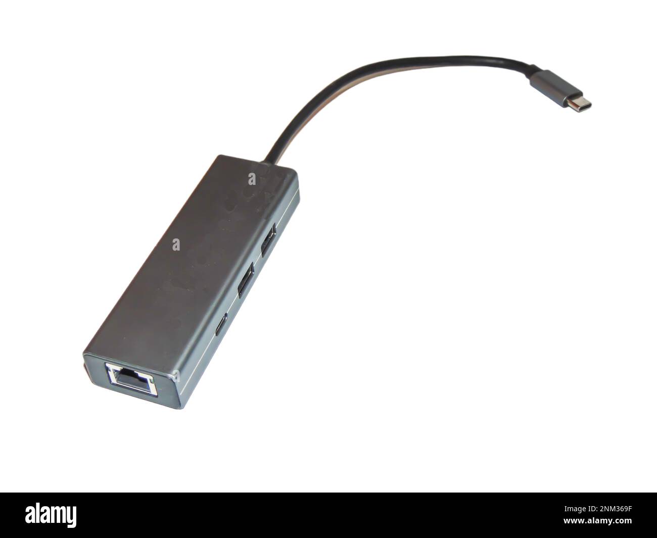 Multifunktionale USB-C-Hub-Station, Ethernet, isoliert auf weiß Stockfoto