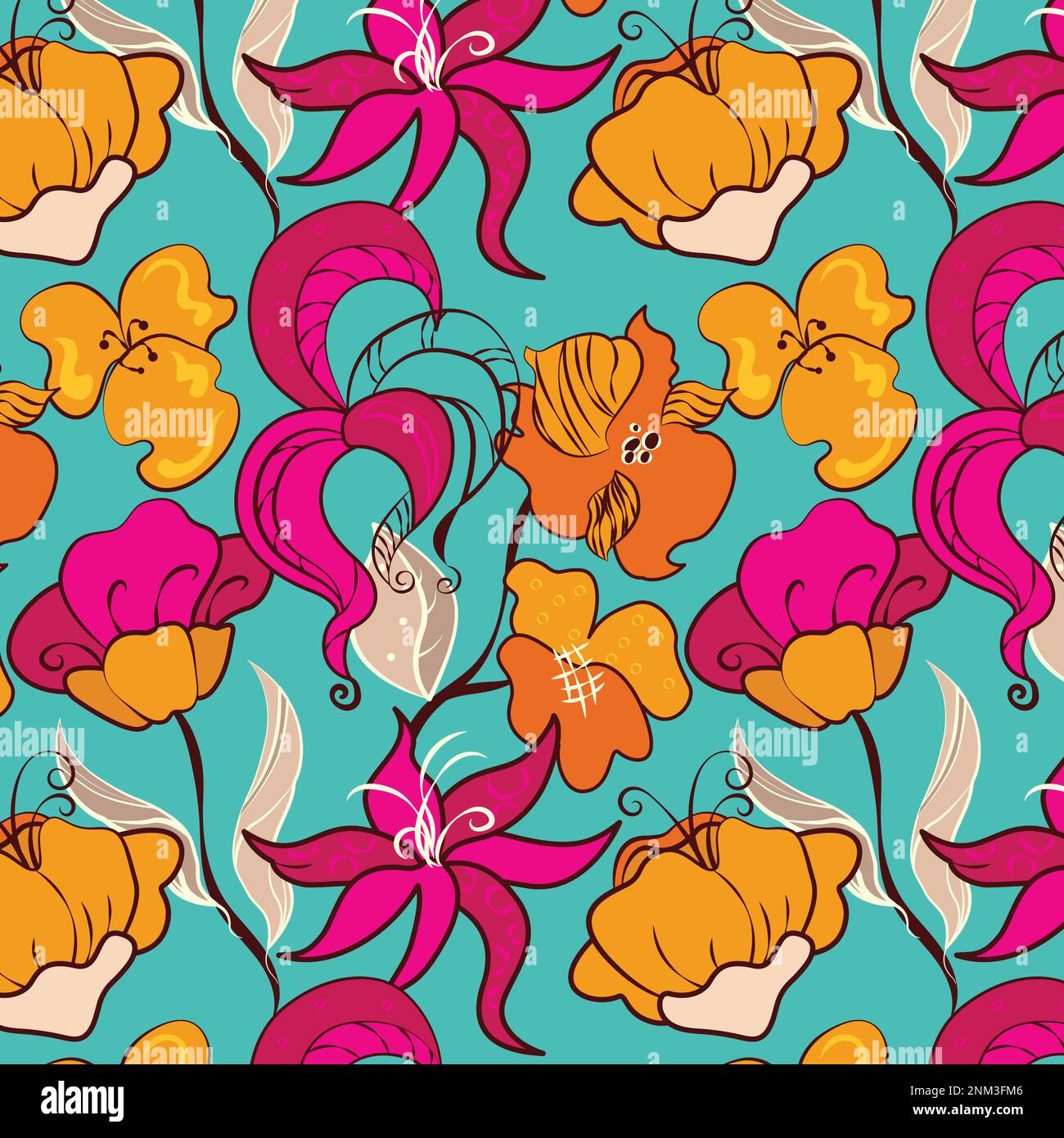 Handgezeichnet farbenfrohes, nahtloses Blumenmuster Stock Vektor